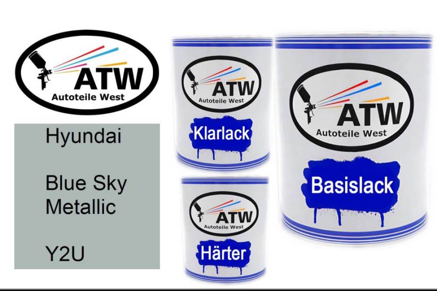 Hyundai, Blue Sky Metallic, Y2U: 1L Lackdose + 1L Klarlack + 500ml Härter - Set, von ATW Autoteile West.